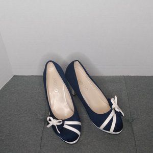 Faux suede navy and white pinup shoes